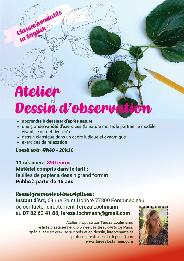 Affiche cours de dessin à fontainebleau